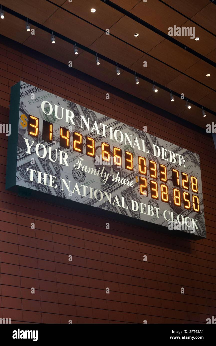 National Debt Clock in Times Square, New York City, USA  2023 Stock Photo