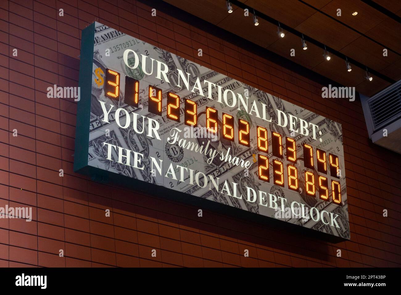 National Debt Clock in Times Square, New York City, USA  2023 Stock Photo