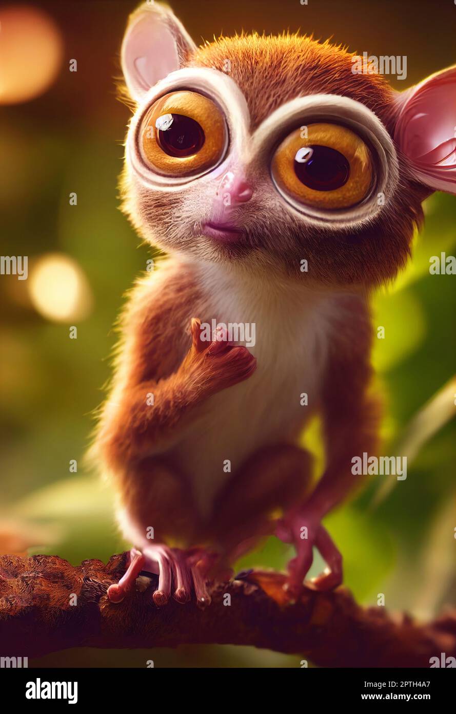 3d illustration of a cute adorable slow loris monkey with big eyes ...