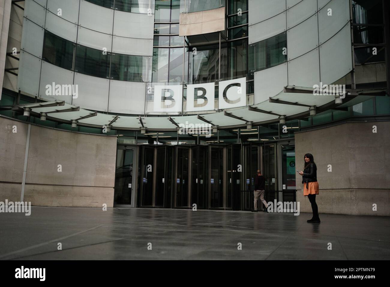 A view of the BBC in central London, after Richard Sharp said he was quitting as BBC chairman to 'prioritise the interests' of the broadcaster after a report by Adam Heppinstall found he breached the governance code for public appointments. Mr Sharp conceded after Adam Heppinstall KC's report into his appointment found he 'failed to disclose potential perceived conflicts of interest'. Picture date: Friday April 28, 2023. Stock Photo