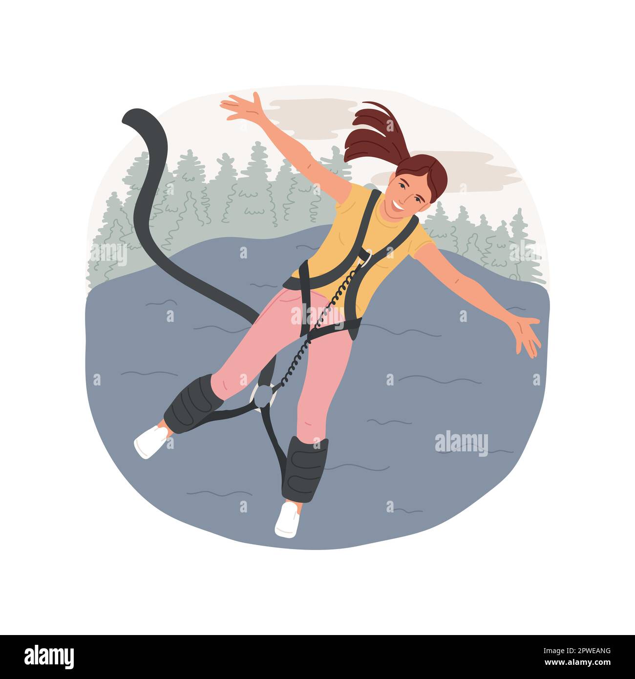 Bungee jumping isolated cartoon vector illustration. Excited teenager jumping on rope from great height, bungee jumping dream, extreme sport, active lifestyle, adrenaline rush vector cartoon. Stock Vector