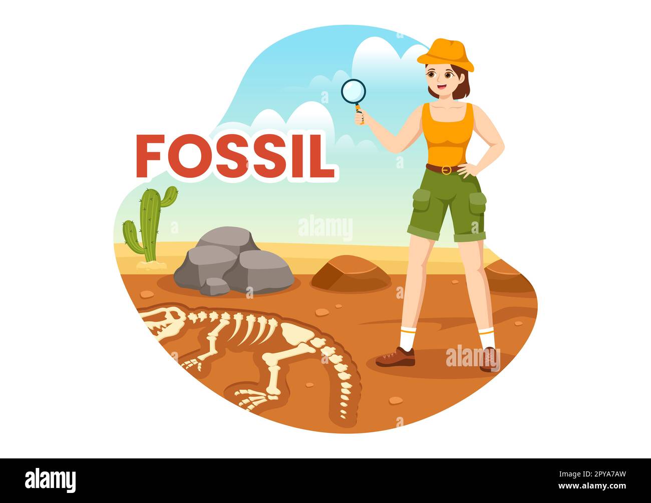 Fossil Illustration with Archaeologists Finds Dinosaurs Skeletons on ...