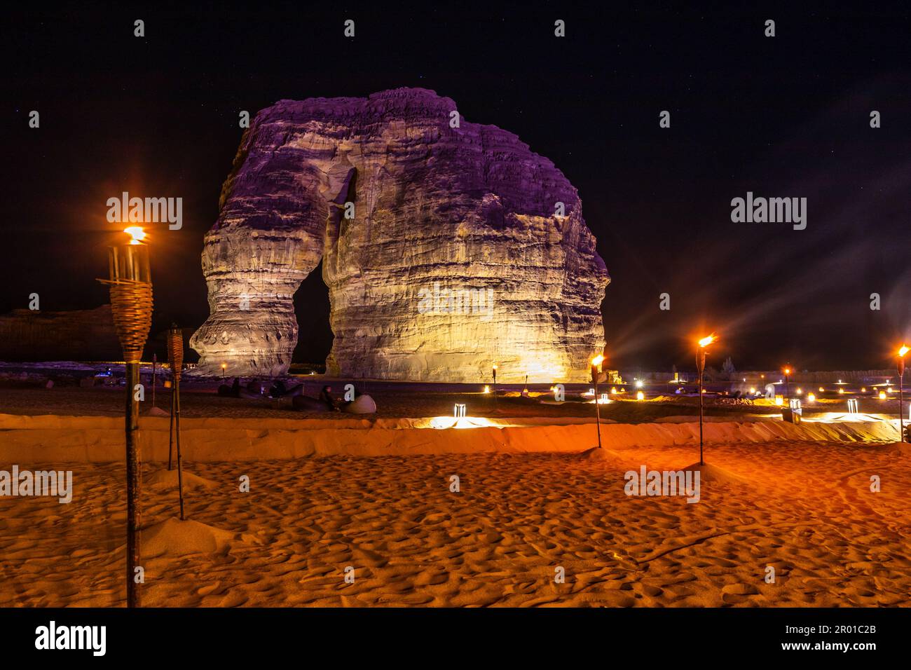 Illuminated by burning torches sandstone elephant rock erosion monolith ...