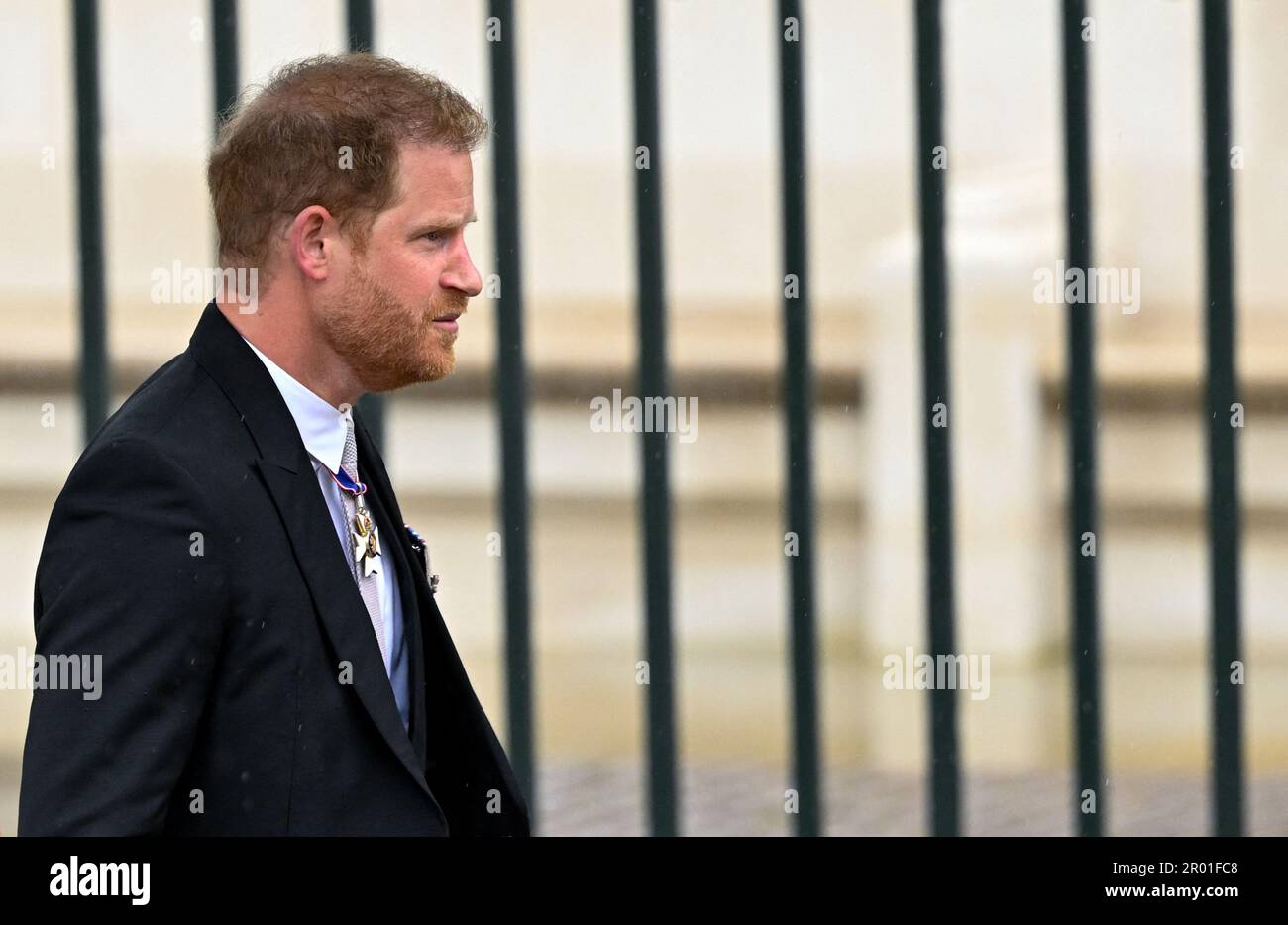 The Duke of Sussex arriving ahead of the coronation ceremony of King Charles III and Queen Camilla at Westminster Abbey, London. Picture date: Saturday May 6, 2023. Stock Photo