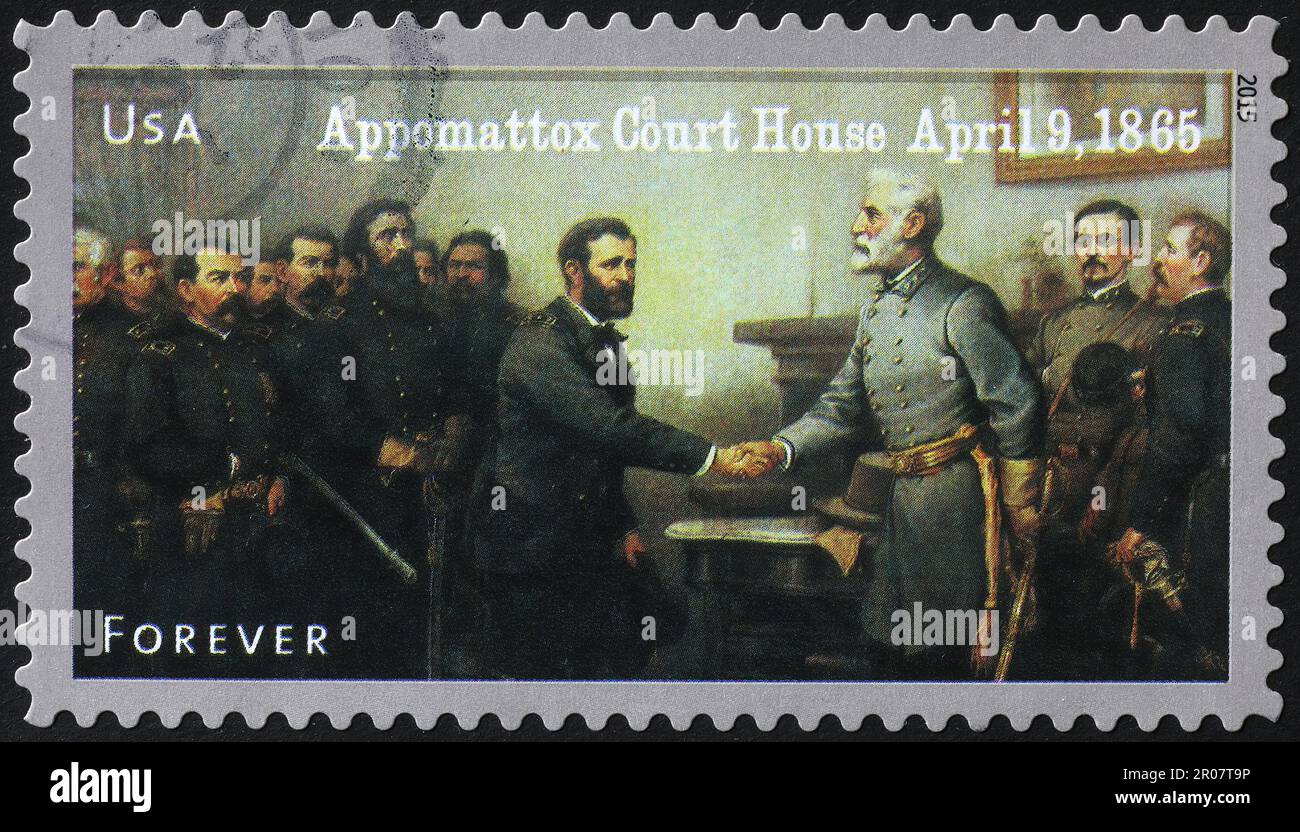 Appomattox court house on american postage stamp Stock Photo