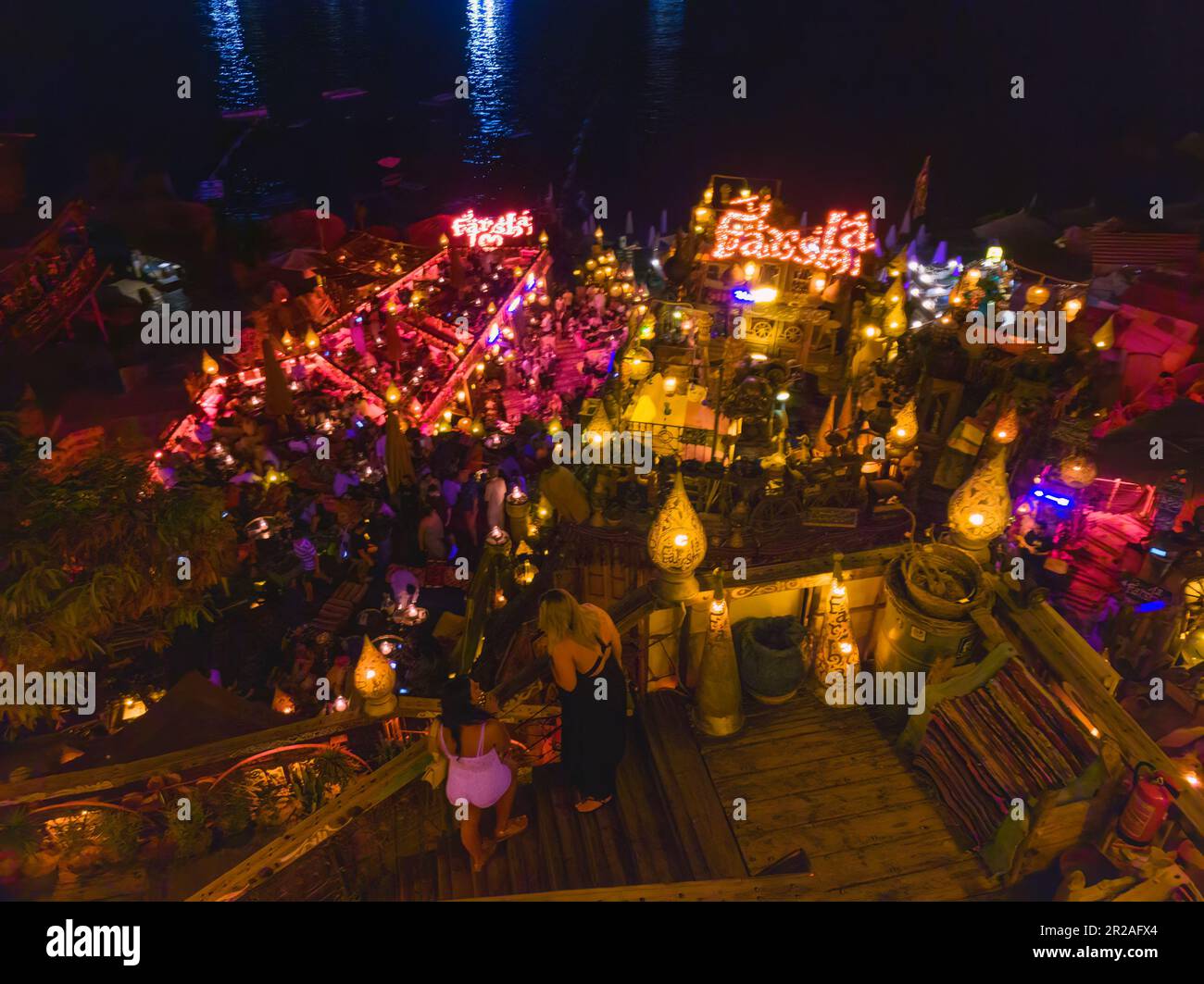 The vibrant colours of a hillside cafe at night in Hadaba, Sharm el Sheikh, Egypt Stock Photo