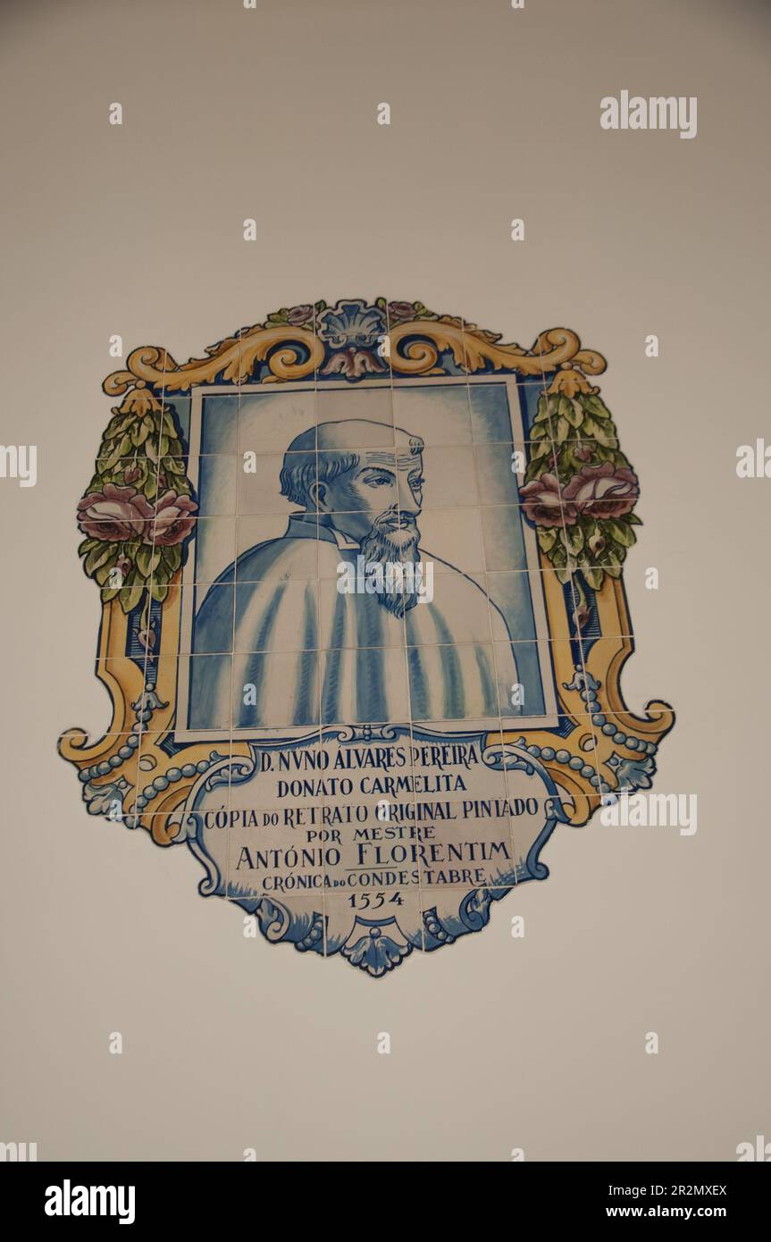 Tiled Plaque to D. Nuno Alvares Pereira, Founder of the Carmo Convent, Carmo Convent, Bairro Alto, Lisbon, Portugal Stock Photo