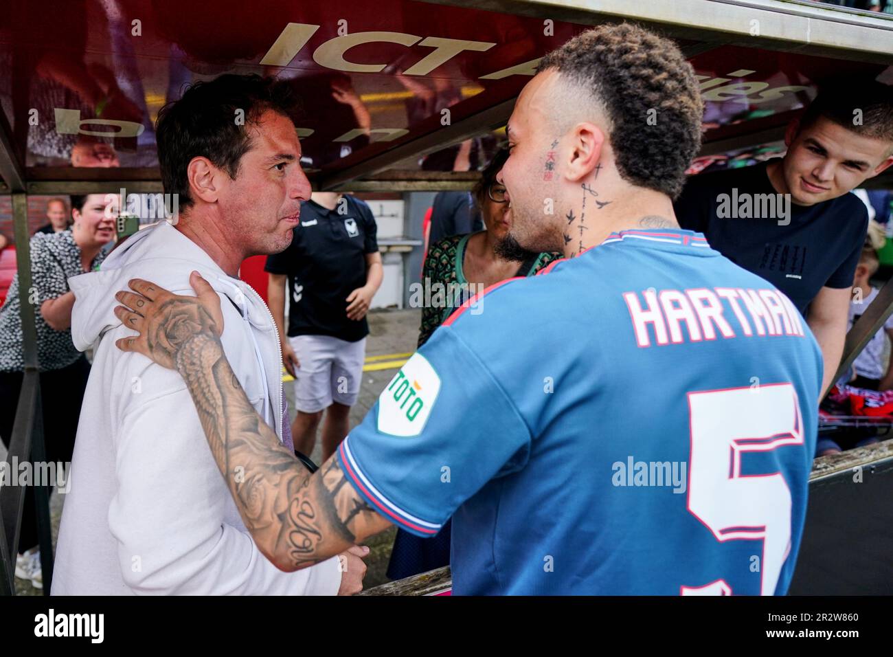 Rotterdam, Netherlands. 21st May, 2023. Rotterdam - Ignacio Ostertag, Quilindschy Hartman of Feyenoord during the match between FC Emmen v Feyenoord at De Oude Meerdijk on 21 May 2023 in Rotterdam, Netherlands. Credit: box to box pictures/Alamy Live News Stock Photo