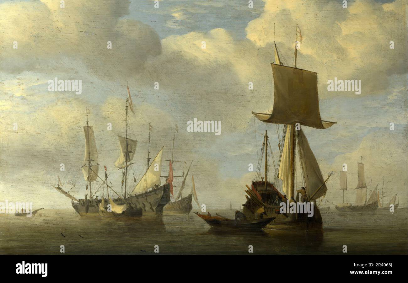 Full title: An English Vessel and Dutch Ships Becalmed Artist: Willem van de Velde Date made: about 1660 Source: http://www.nationalgalleryimages.co.u Stock Photo