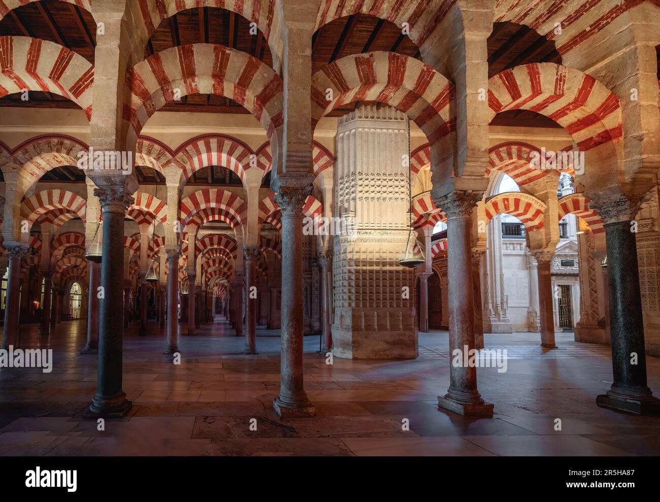 Arches and Columns of Hypostyle Prayer Hall at Mosque-Cathedral of Cordoba - Cordoba, Andalusia, Spain Stock Photo