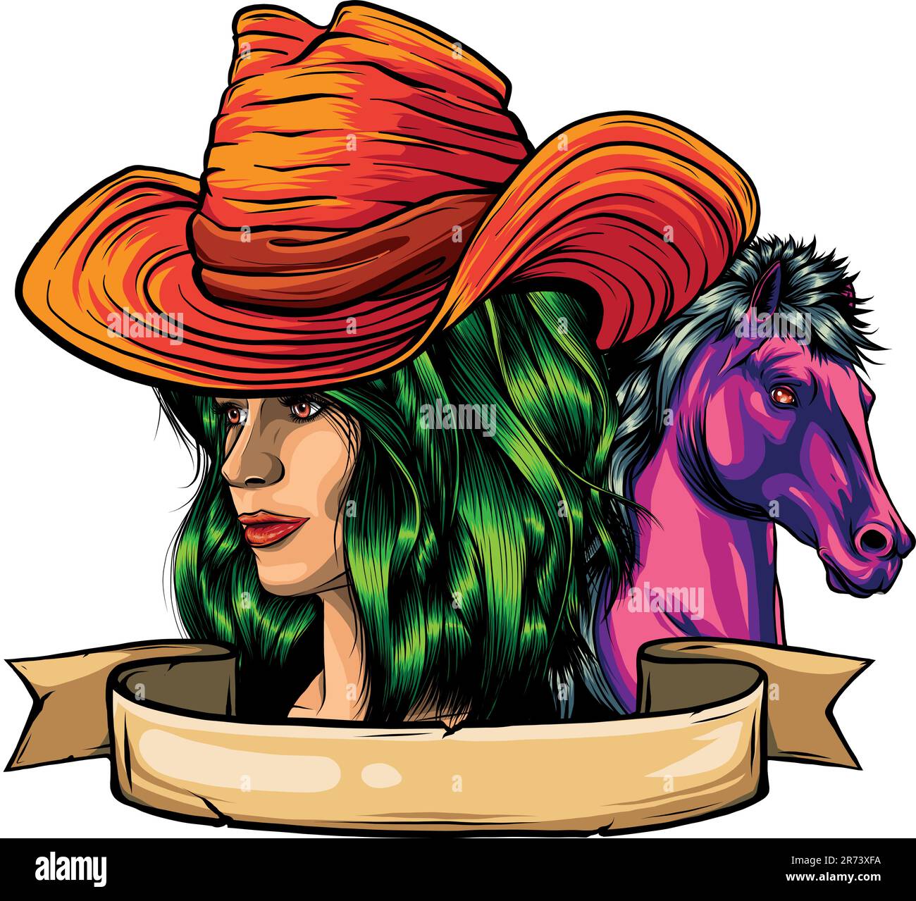 Cowboy girl face with hat Vector Illustration draw Stock Vector