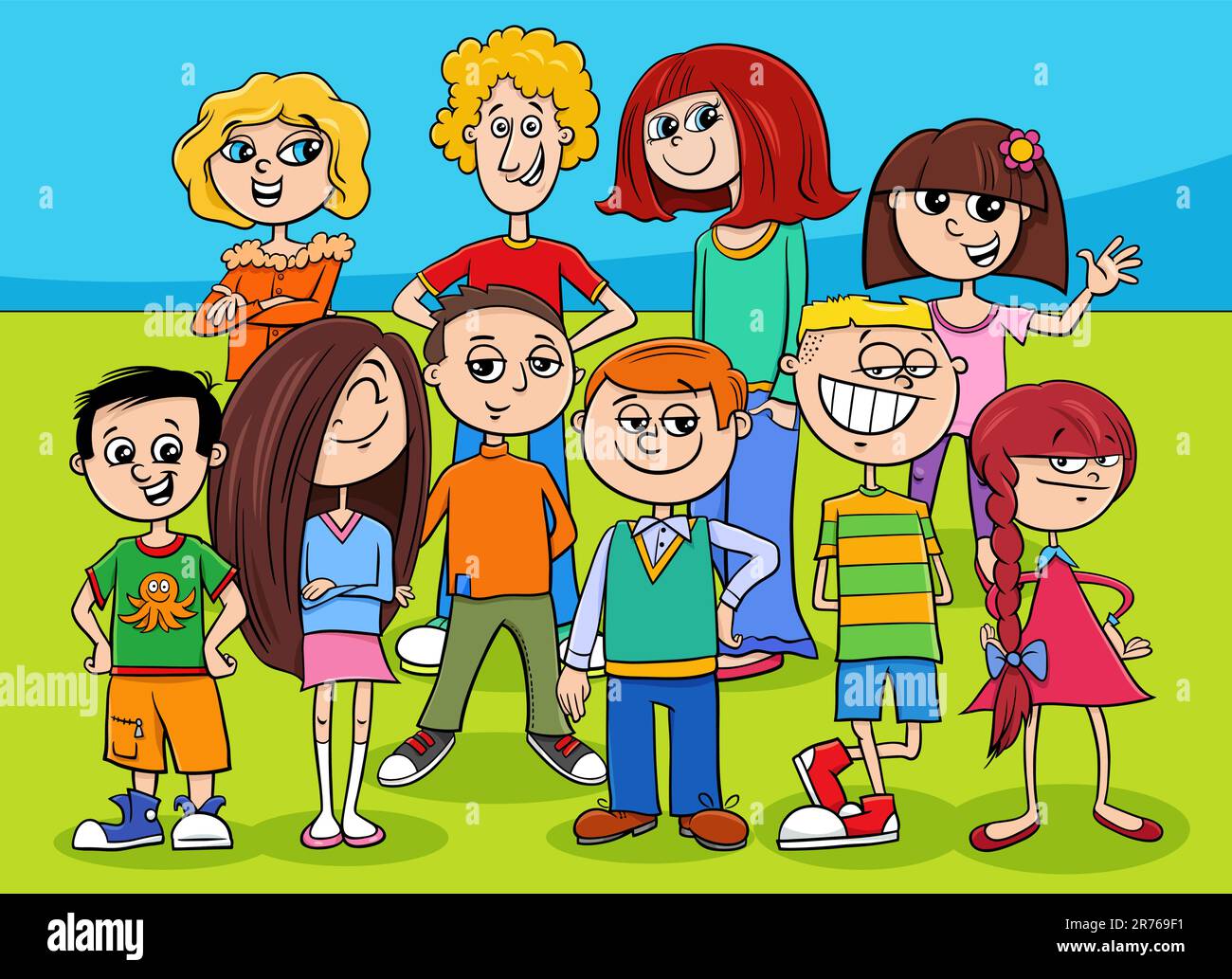 Cartoon illustration of elementary age or teenager children characters ...