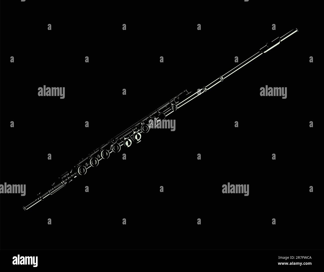 Vector illustration of a flute's highlights on black. Stock Vector