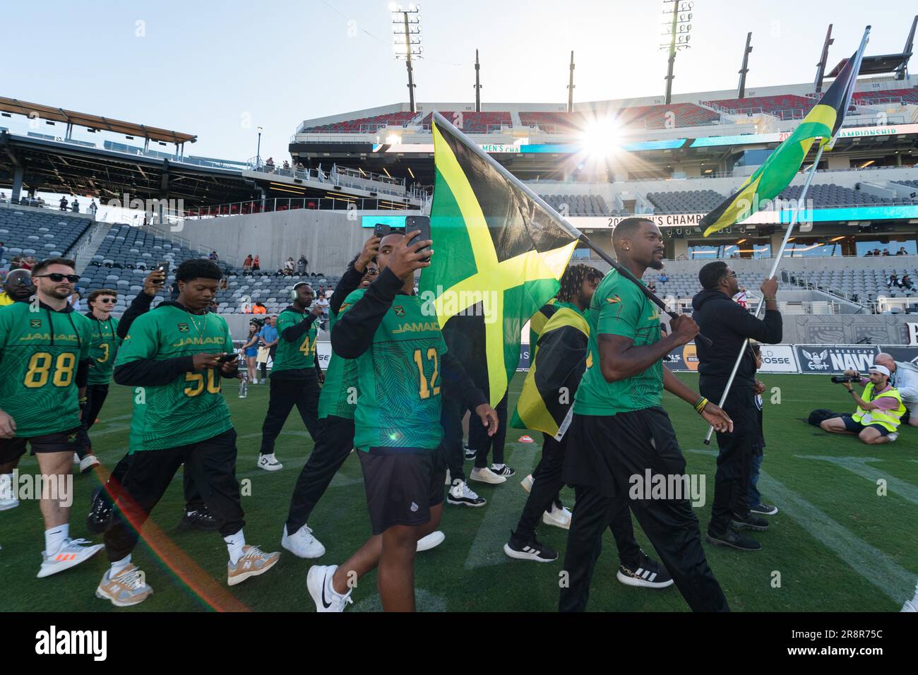 San Diego, USA. 21st June, 2023. The Jamaica team at opening ceremony for the 2023 World Lacrosse Men's Championship at Snapdragon Stadium. Credit: Ben Nichols/Alamy Live News Stock Photo