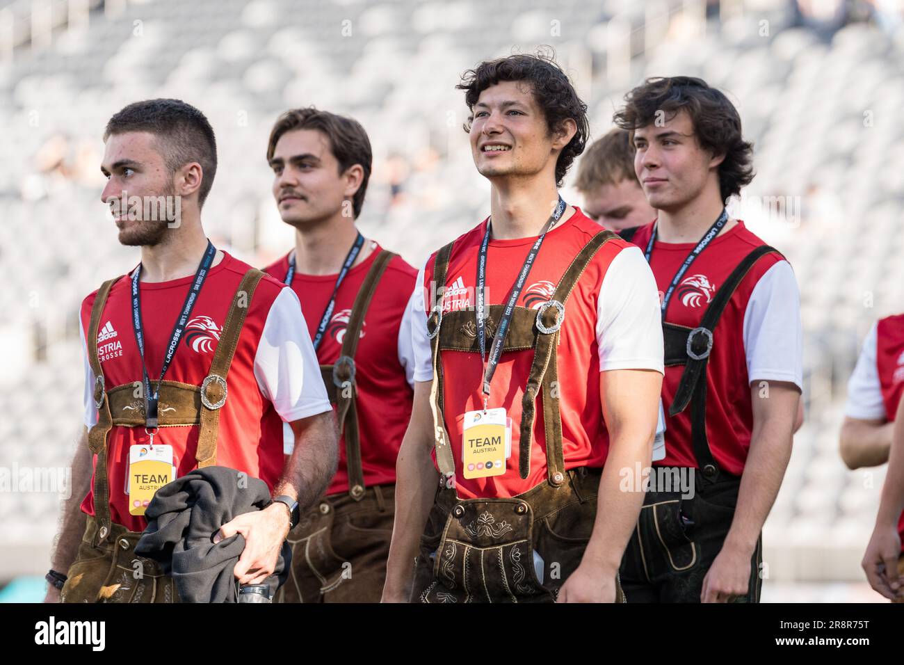 San Diego, USA. 21st June, 2023. Team Austria at opening ceremonies for the 2023 World Lacrosse Men's Championship at Snapdragon Stadium. Credit: Ben Nichols/Alamy Live News Stock Photo