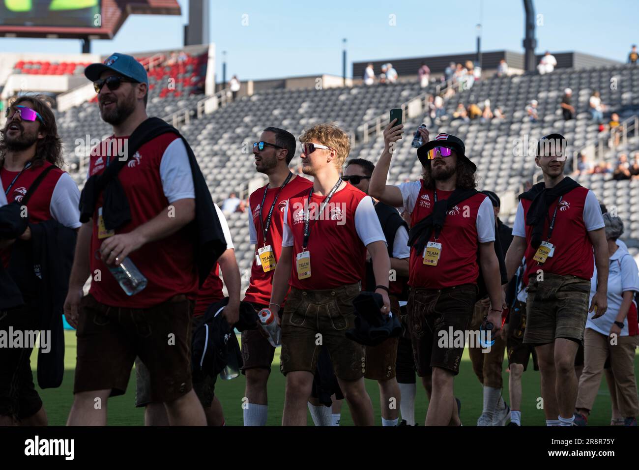 San Diego, USA. 21st June, 2023. Team Austria at opening ceremonies for the 2023 World Lacrosse Men's Championship at Snapdragon Stadium. Credit: Ben Nichols/Alamy Live News Stock Photo