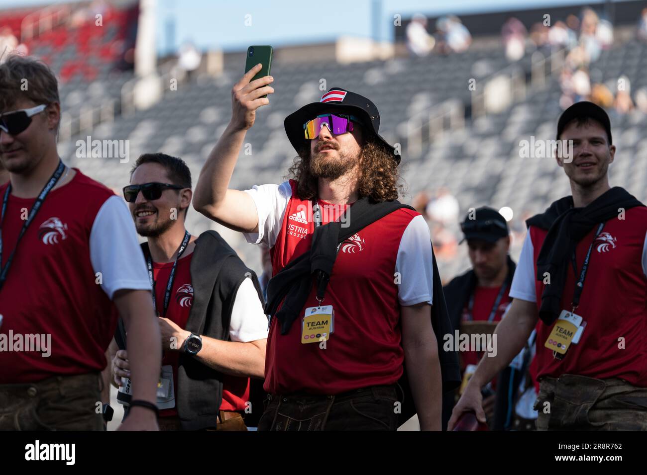 San Diego, USA. 21st June, 2023. Team Austria at opening ceremonies for the 2023 World Lacrosse Men's Championship at Snapdragon Stadium. Credit: Ben Nichols/Alamy Live News Stock Photo