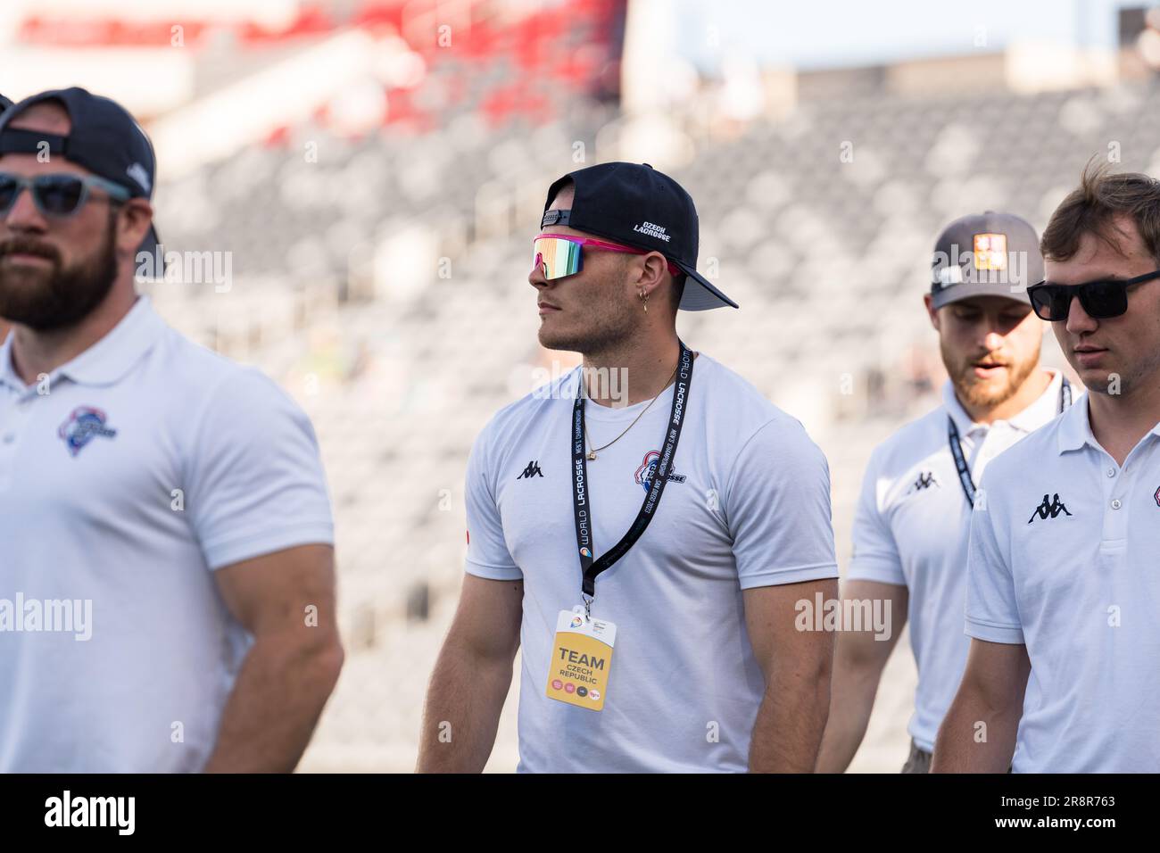 San Diego, USA. 21st June, 2023. A member of the Czech Republic team at opening ceremonies for the 2023 World Lacrosse Men's Championship at Snapdragon Stadium. Credit: Ben Nichols/Alamy Live News Stock Photo