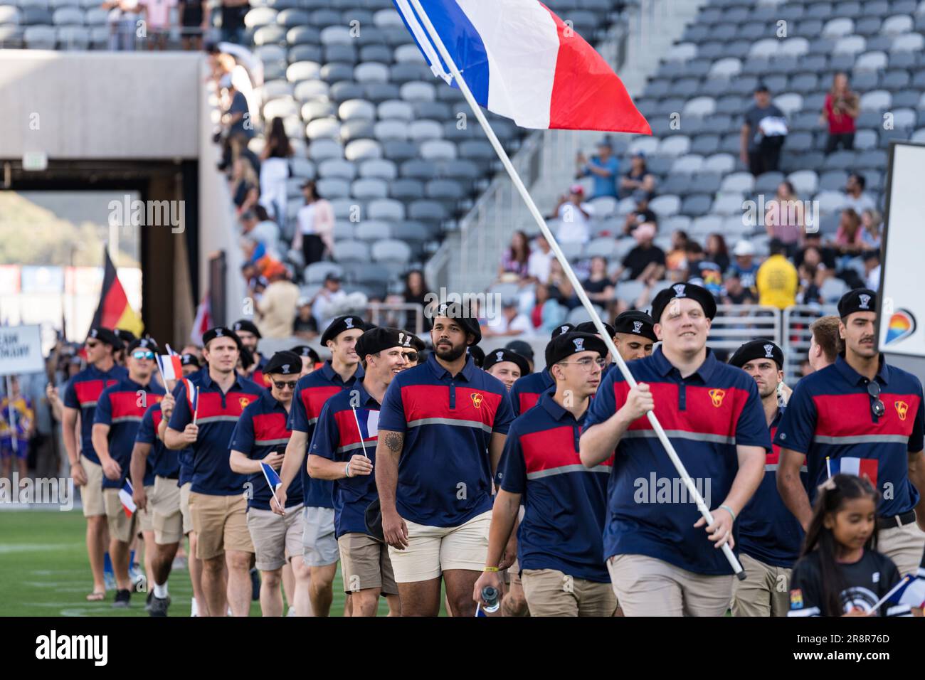 San Diego, USA. 21st June, 2023. Team France enters the stadium at opening ceremonies for the 2023 World Lacrosse Men's Championship at Snapdragon Stadium. Credit: Ben Nichols/Alamy Live News Stock Photo