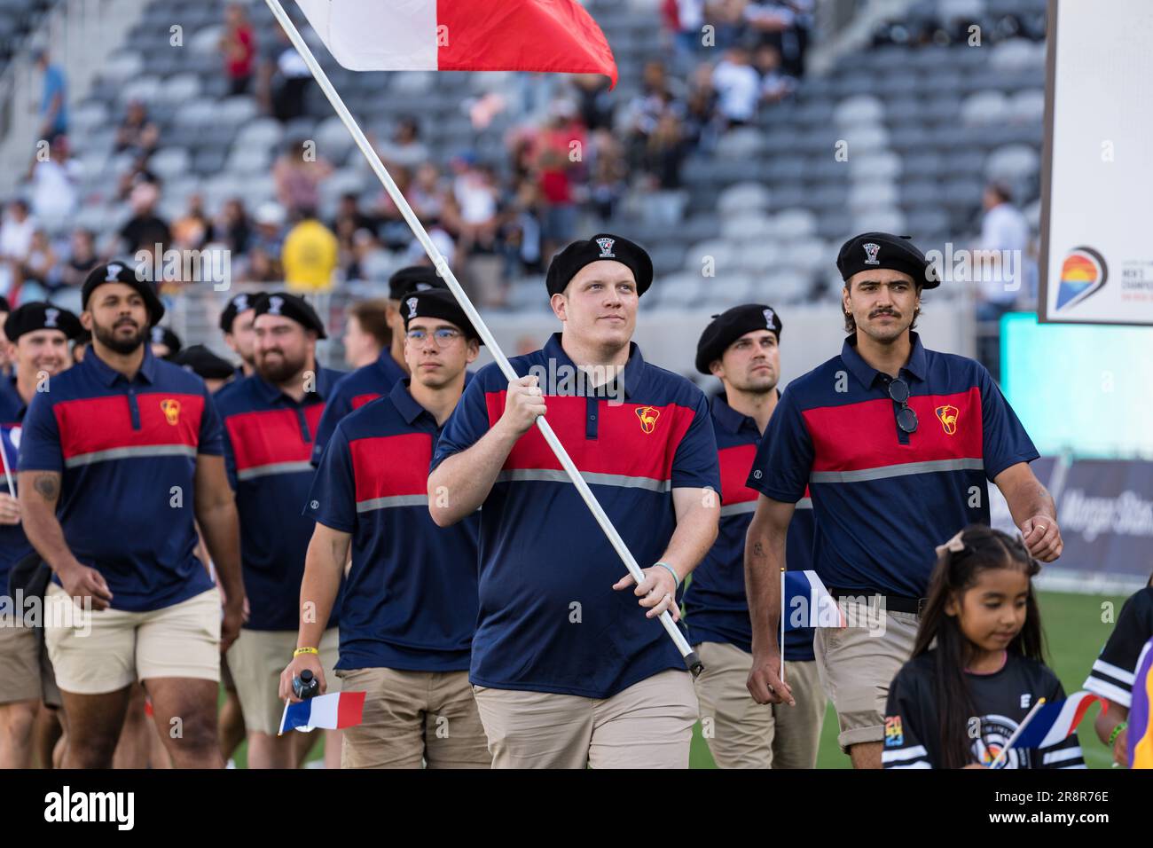 San Diego, USA. 21st June, 2023. Team France enters the stadium at opening ceremonies for the 2023 World Lacrosse Men's Championship at Snapdragon Stadium. Credit: Ben Nichols/Alamy Live News Stock Photo