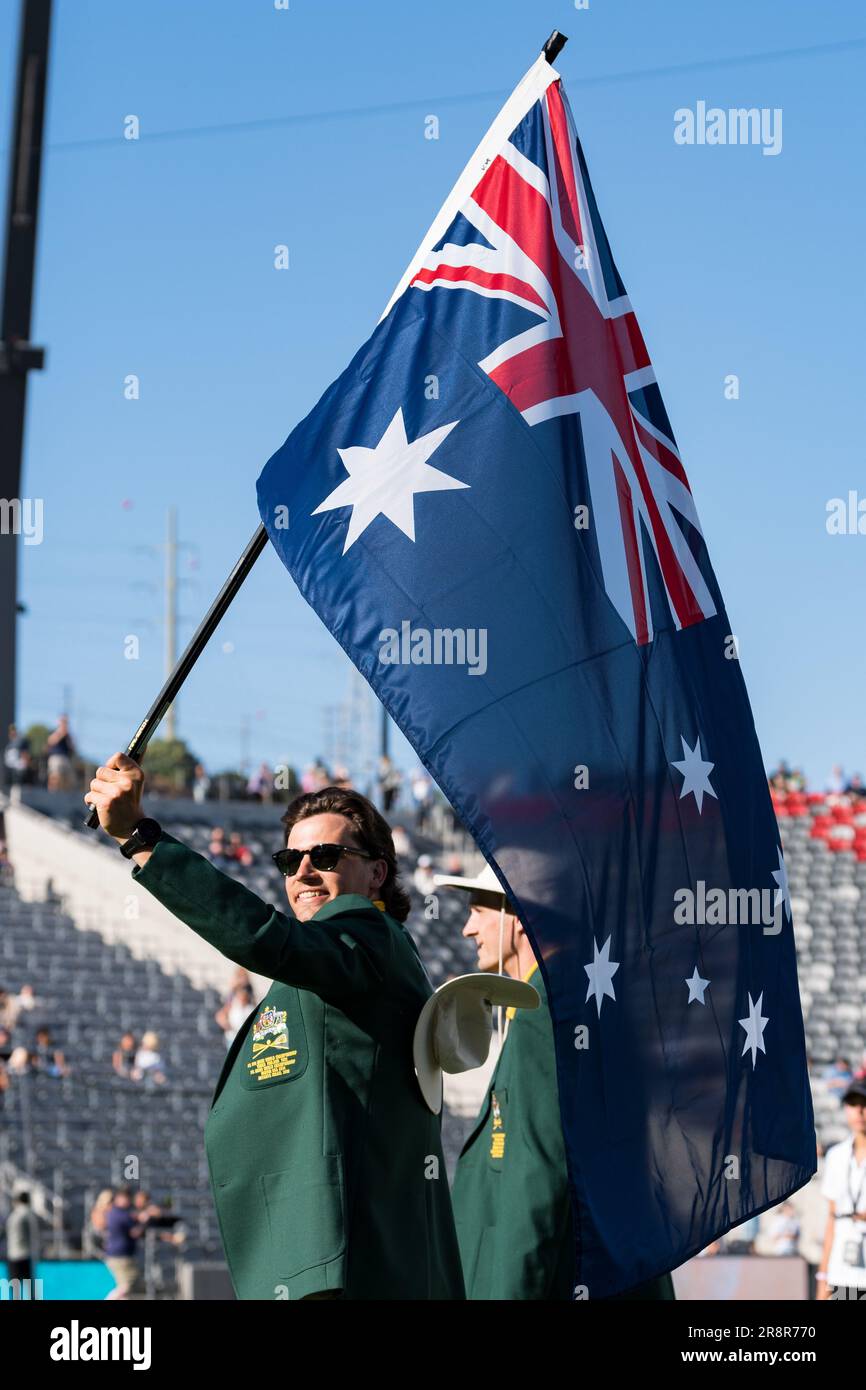 San Diego, USA. 21st June, 2023. Team Australia at opening ceremonies for the 2023 World Lacrosse Men's Championship at Snapdragon Stadium. Credit: Ben Nichols/Alamy Live News Stock Photo