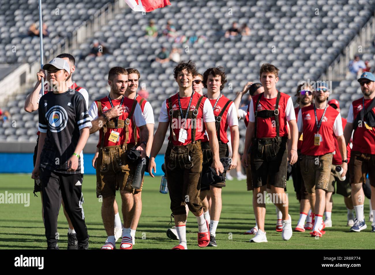 San Diego, USA. 21st June, 2023. Team Austria at opening ceremonies for the 2023 World Lacrosse Men's Championship at Snapdragon Stadium. Credit: Ben Nichols/Alamy Live News Stock Photo