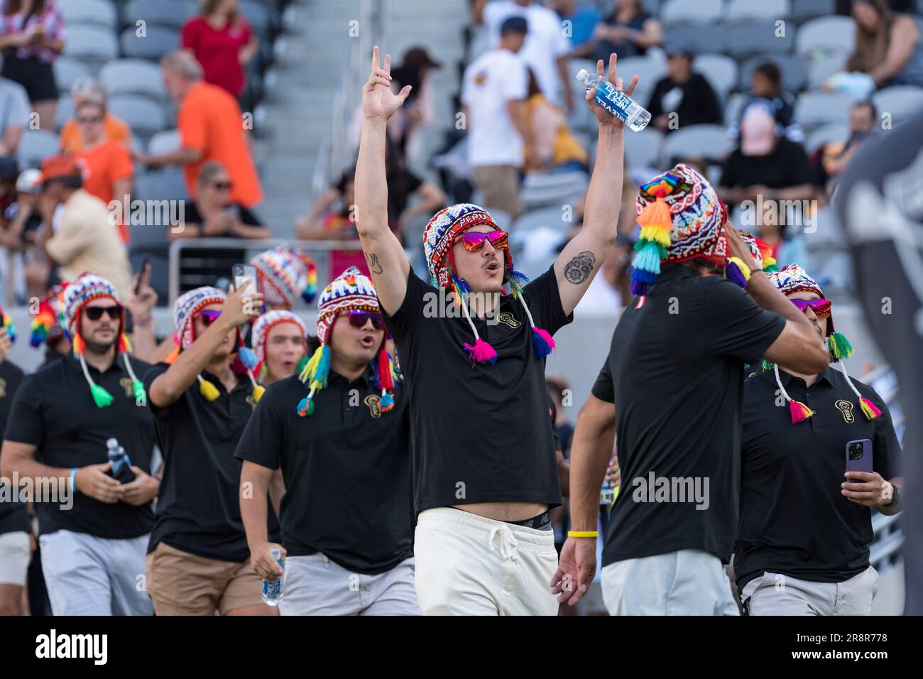 San Diego, USA. 21st June, 2023. Team Peru at opening ceremonies for the 2023 World Lacrosse Men's Championship at Snapdragon Stadium. Credit: Ben Nichols/Alamy Live News Stock Photo