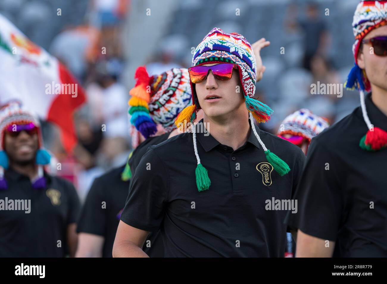 San Diego, USA. 21st June, 2023. Team Peru at opening ceremonies for the 2023 World Lacrosse Men's Championship at Snapdragon Stadium. Credit: Ben Nichols/Alamy Live News Stock Photo