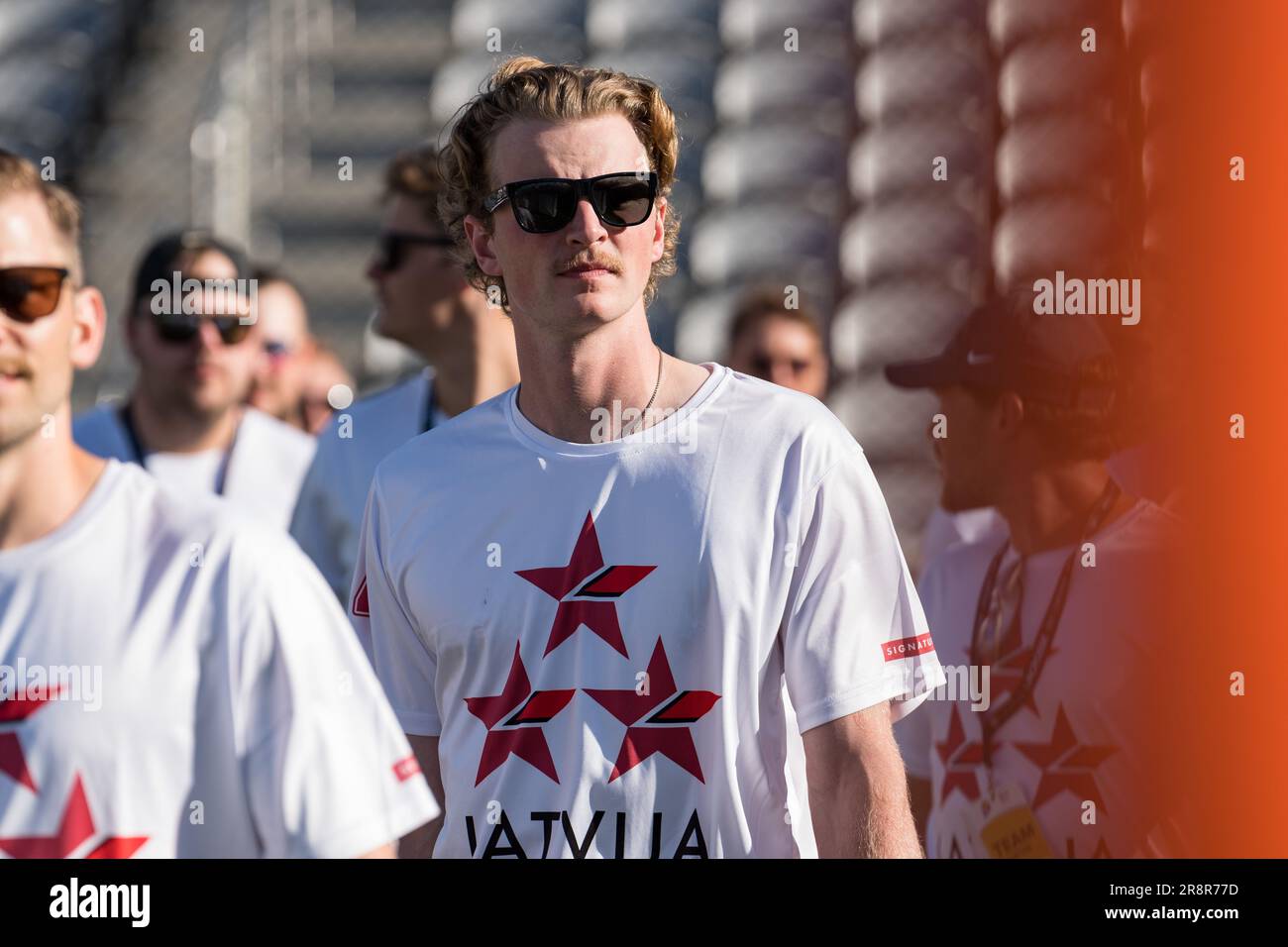 San Diego, USA. 21st June, 2023. Team Latvia at opening ceremonies for the 2023 World Lacrosse Men's Championship at Snapdragon Stadium. Credit: Ben Nichols/Alamy Live News Stock Photo