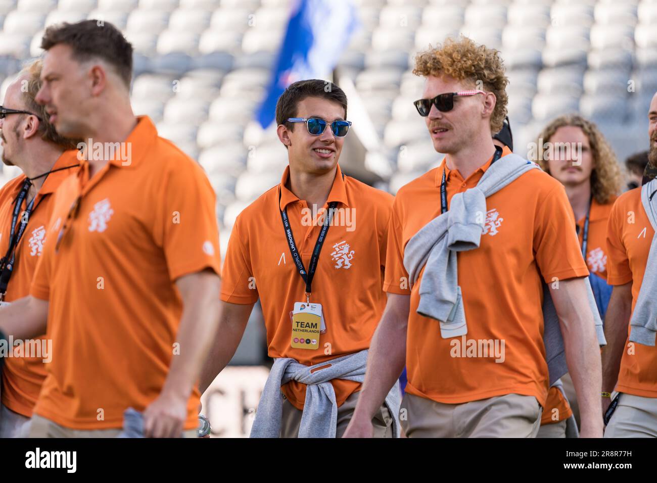 San Diego, USA. 21st June, 2023. Team Netherlands at opening ceremonies for the 2023 World Lacrosse Men's Championship at Snapdragon Stadium. Credit: Ben Nichols/Alamy Live News Stock Photo