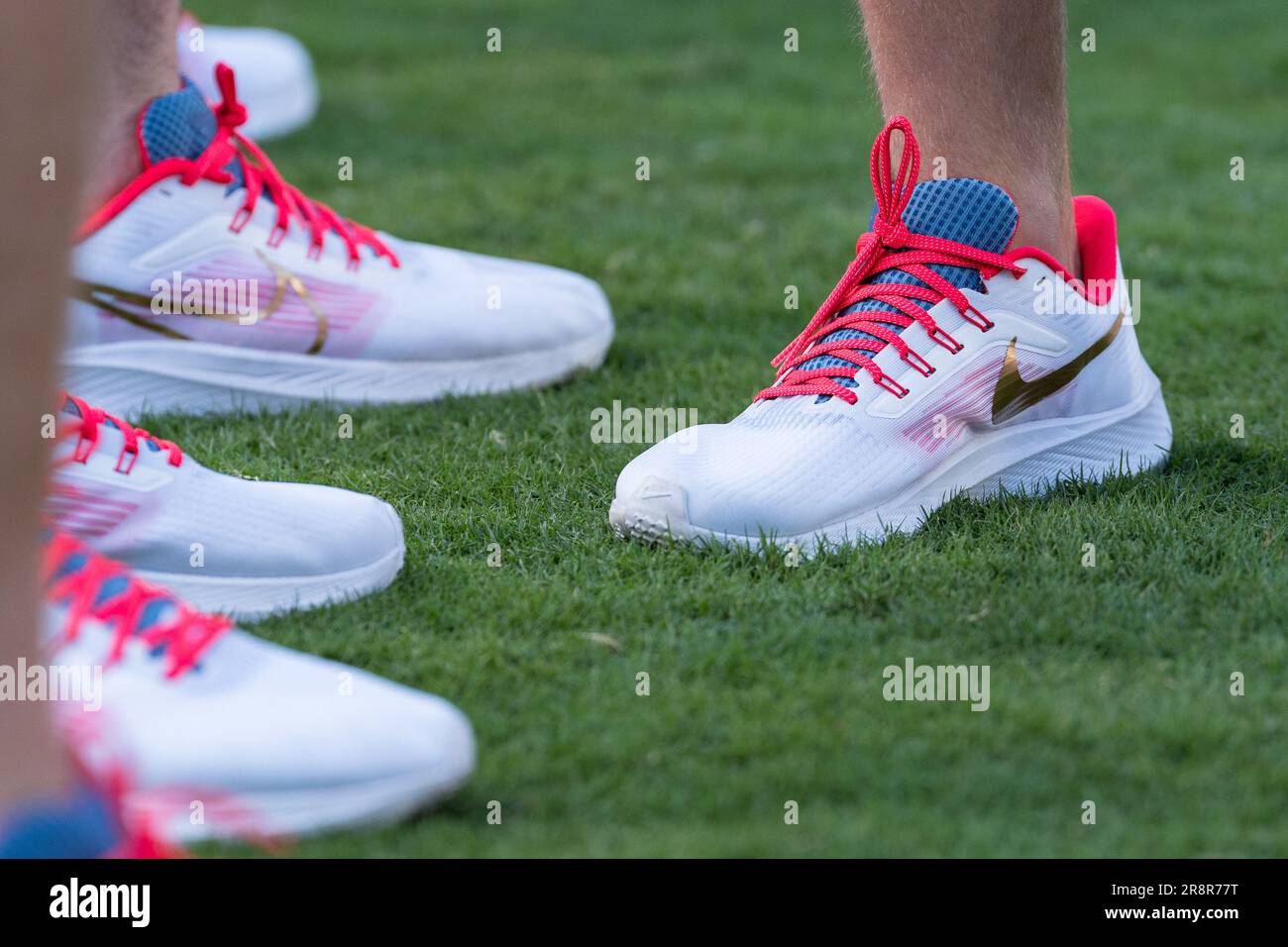 San Diego, USA. 21st June, 2023. Team USA's shoes at opening ceremonies for the 2023 World Lacrosse Men's Championship at Snapdragon Stadium. Credit: Ben Nichols/Alamy Live News Stock Photo