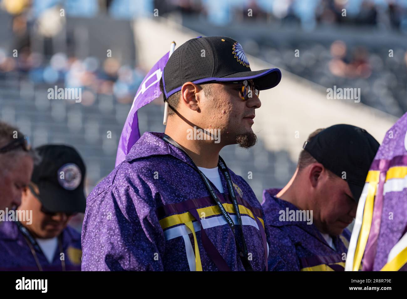 San Diego, USA. 21st June, 2023. Team Haudenosaunee, also known as the Iroquois Nation, at opening ceremonies for the 2023 World Lacrosse Men's Championship at Snapdragon Stadium. Credit: Ben Nichols/Alamy Live News Stock Photo