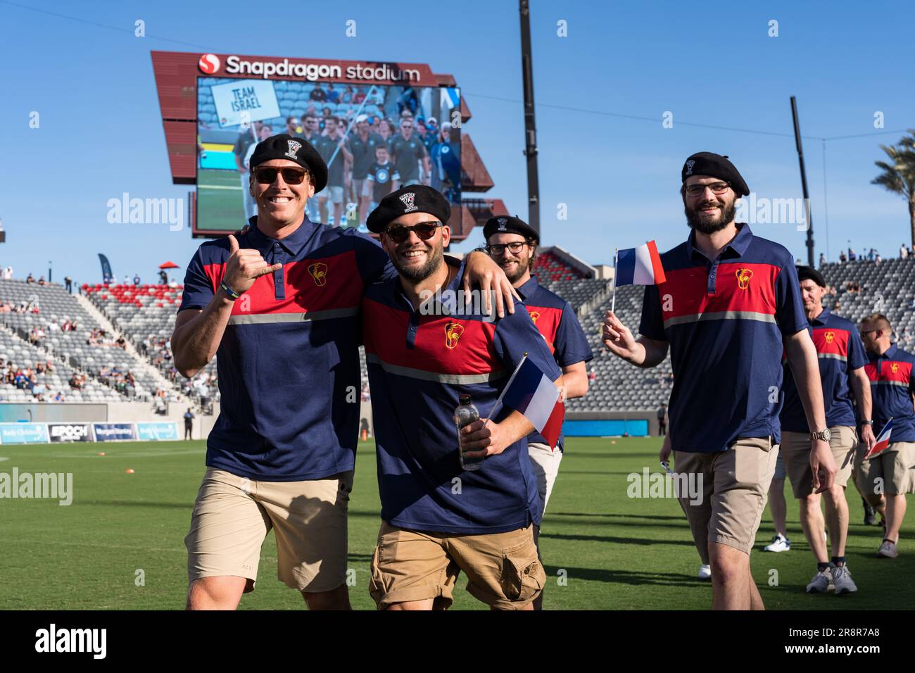 San Diego, USA. 21st June, 2023. Team France at opening ceremonies for the 2023 World Lacrosse Men's Championship at Snapdragon Stadium. Credit: Ben Nichols/Alamy Live News Stock Photo