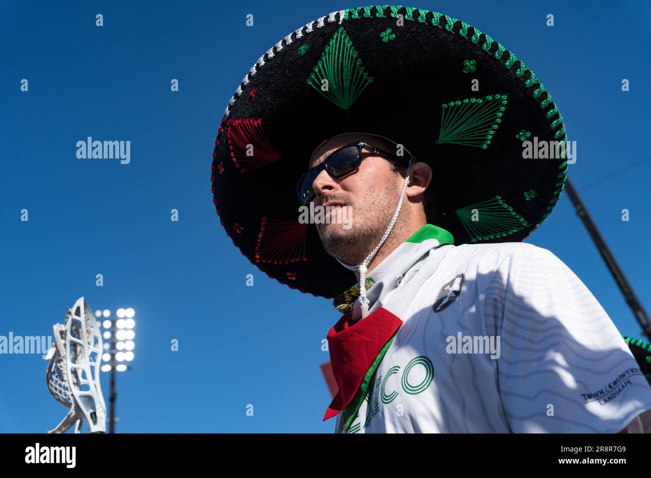 San Diego, USA. 21st June, 2023. Member of team Mexico at opening ceremonies for the 2023 World Lacrosse Men's Championship at Snapdragon Stadium. Credit: Ben Nichols/Alamy Live News Stock Photo