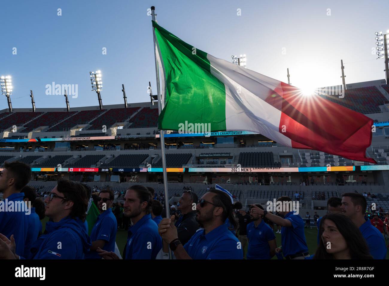 San Diego, USA. 21st June, 2023. Team Italy at opening ceremonies for the 2023 World Lacrosse Men's Championship at Snapdragon Stadium. Credit: Ben Nichols/Alamy Live News Stock Photo