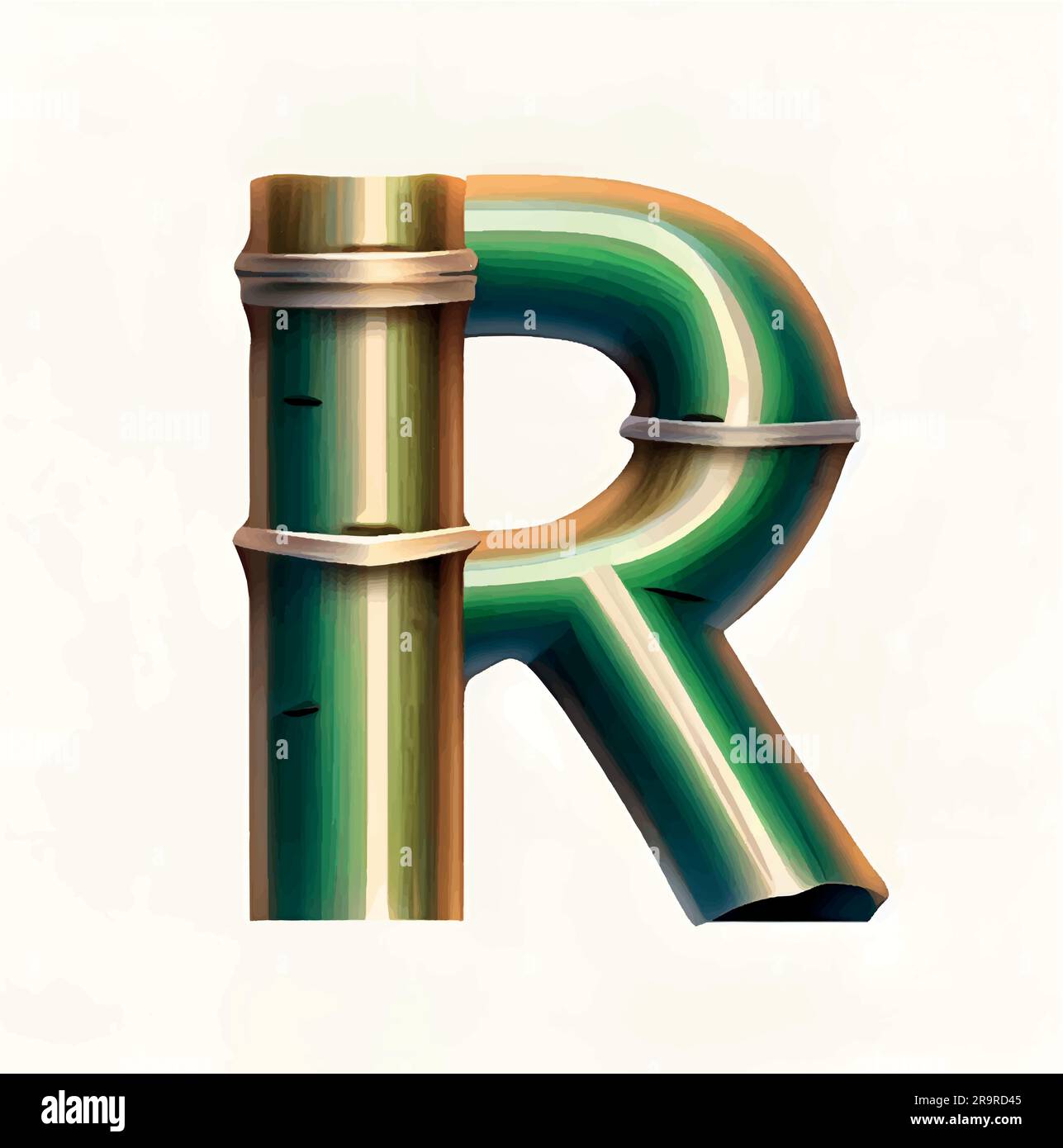 capital letter r in bamboo green with white background. bamboo alphabet isolated on white background, letter r. 3d rendering Stock Vector