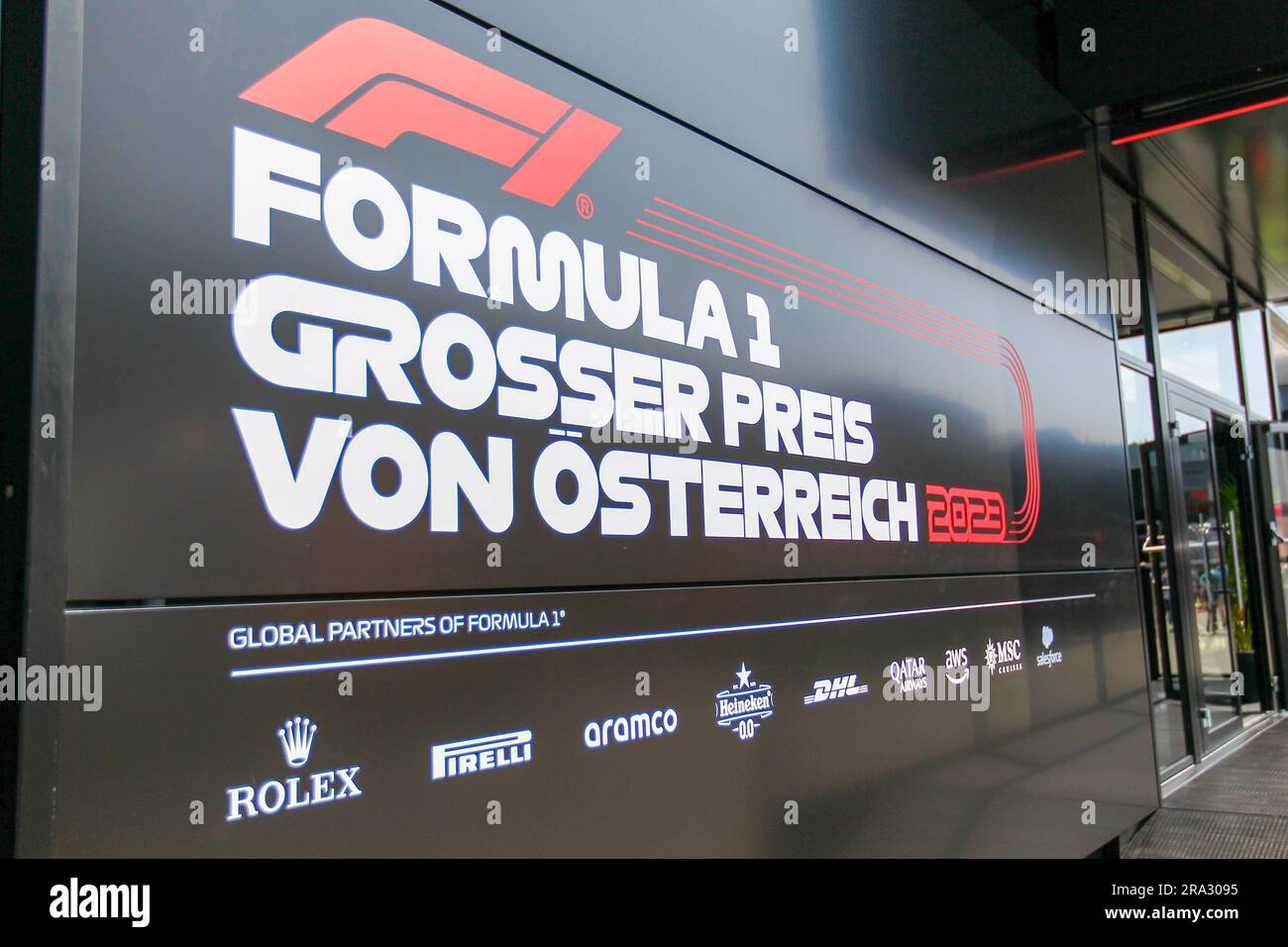 f1 logo event in paddock   during FORMULA 1 ROLEX GROSSER PREIS VON OSTERREICH 2023 - Jun29 to Jul2 in RedbullRing - Spielberg, Austria Stock Photo