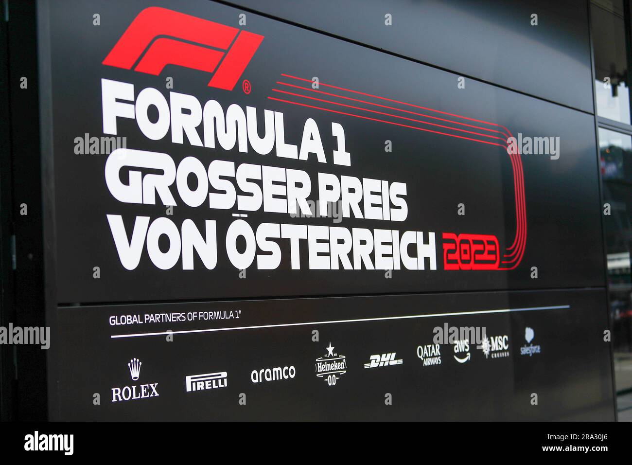 f1 logo event in paddock   during FORMULA 1 ROLEX GROSSER PREIS VON OSTERREICH 2023 - Jun29 to Jul2 in RedbullRing - Spielberg, Austria Stock Photo