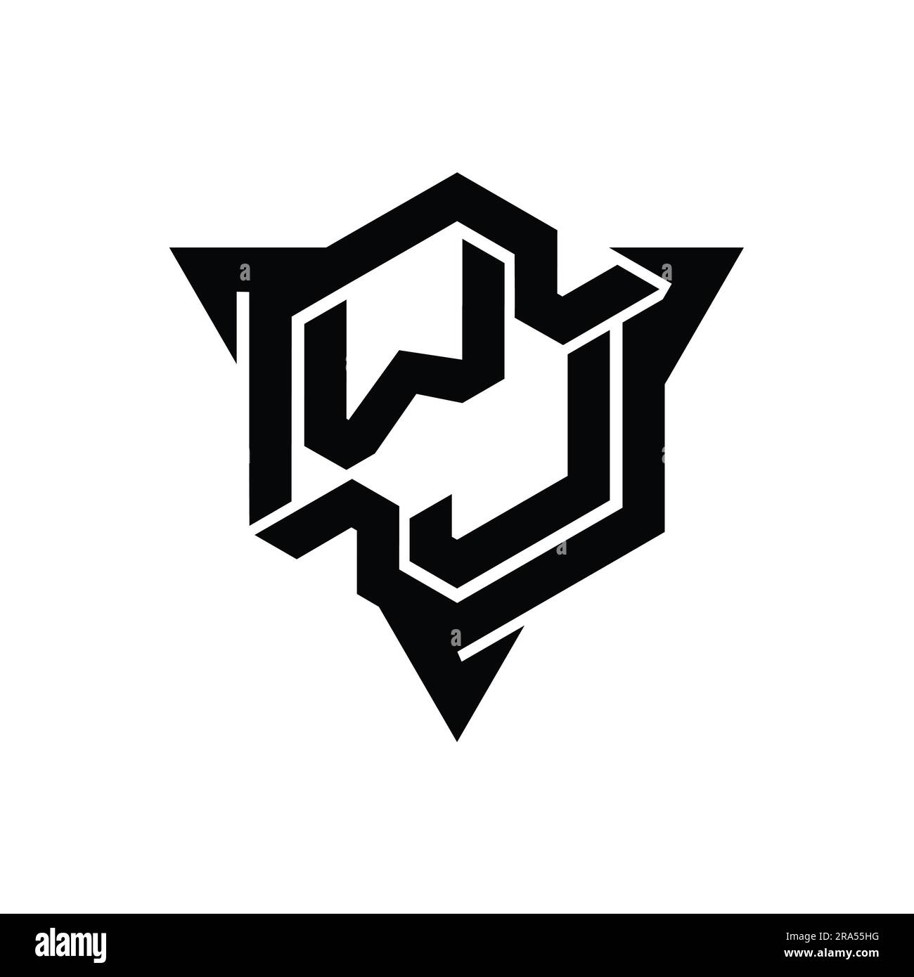 WJ Letter Logo monogram hexagon shape with triangle outline gaming ...