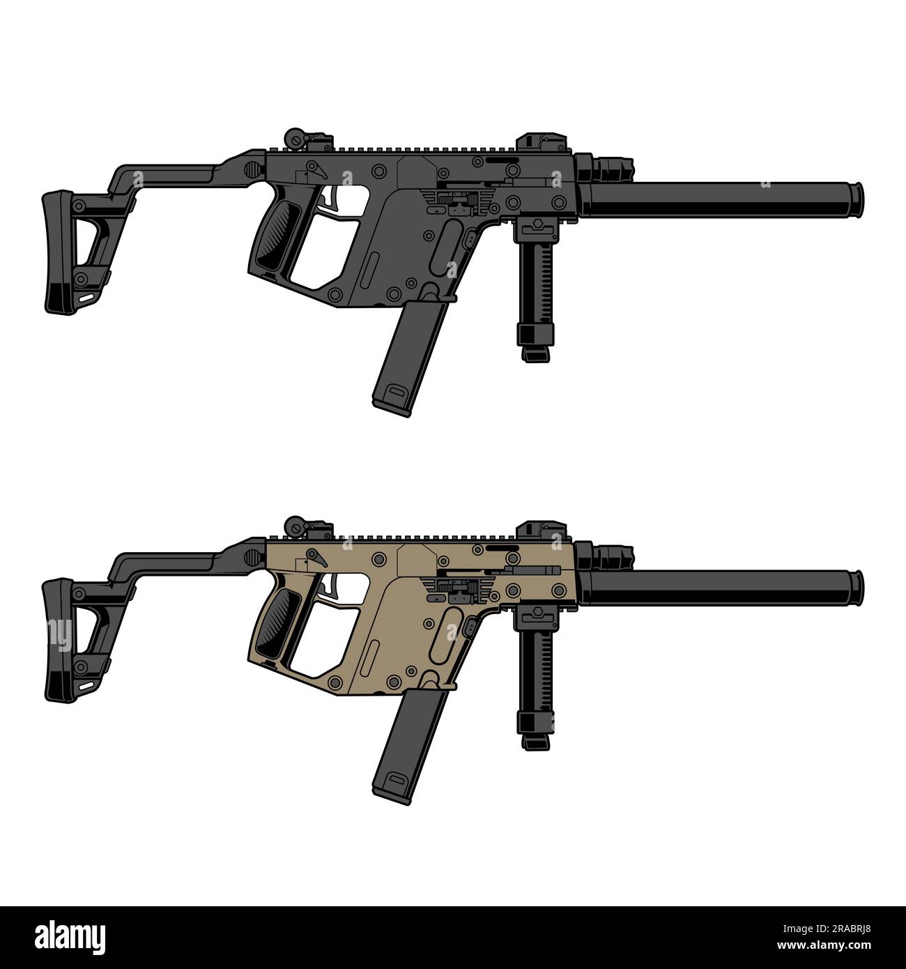 two versions of the kris vector gun design are gray and brown and grey Stock Vector