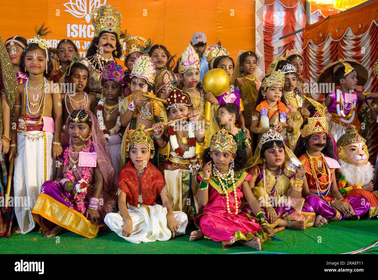 Children dressed up as lord Krishna in Janmashtami Krishna Jayanthi festival carnival in Iskcon at Coimbatore, Tamil Nadu, South India, India, Asia Stock Photo