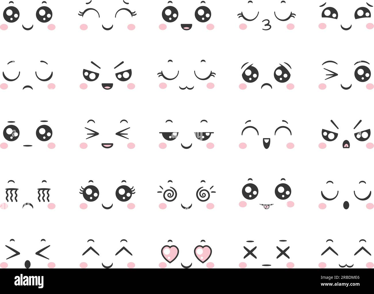 Cute cartoon comic smile doodle character emoticons with facial ...