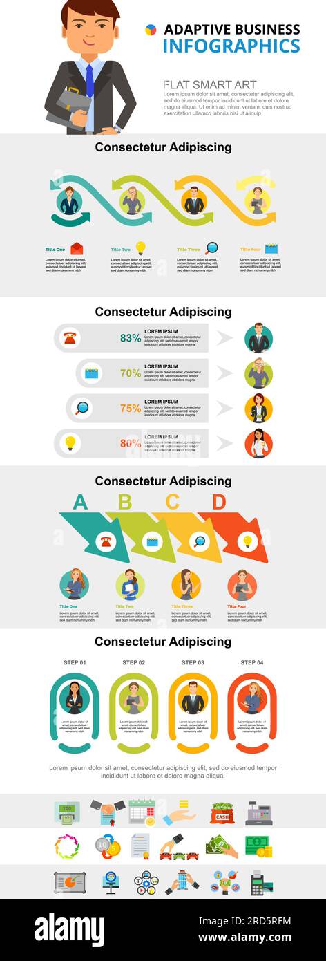 Teamwork And Management Concept Infographic Charts Set Stock Vector 