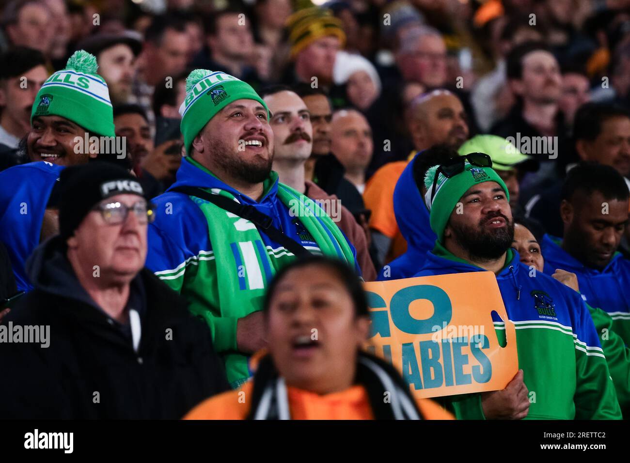 Melbourne, Australia, 29 July, 2023. Wallabies fans are seen watching ...