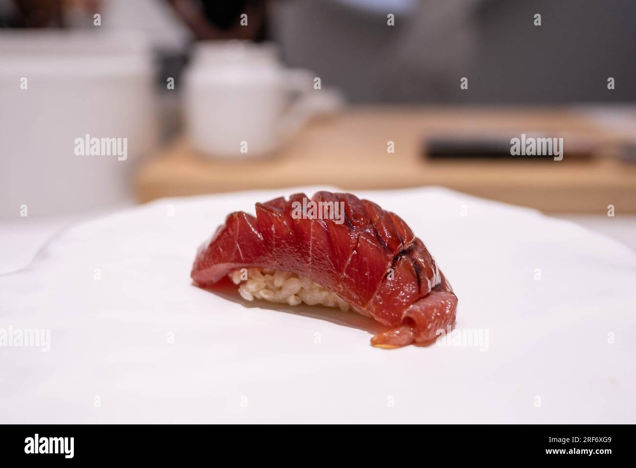 Delicious sushi and sashimi Japan food dinner on plate, meal, Omakase Japansese raw ingredient tuna fish seafood restaurant, healthy traditional Japan Stock Photo