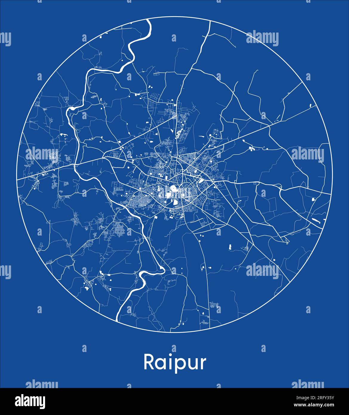 City Map Raipur India Asia blue print round Circle vector illustration Stock Vector