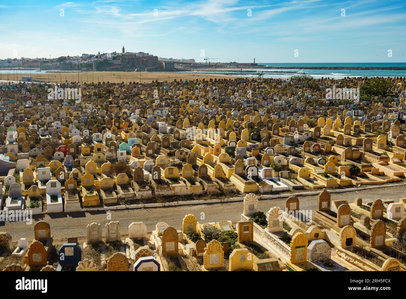 North Africa. Morocco. Rabat. Morocco. Rabat. Piling up of graves in the Muslim Martyrs Cemetery near the Kasbah of the Udayas Stock Photo