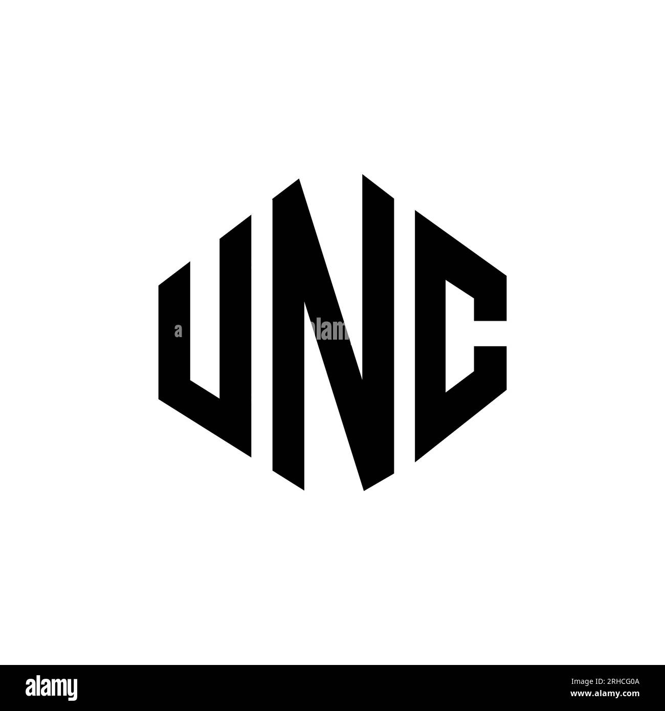 UNC letter logo design with polygon shape. UNC polygon and cube shape logo design. UNC hexagon vector logo template white and black colors. UNC monogr Stock Vector