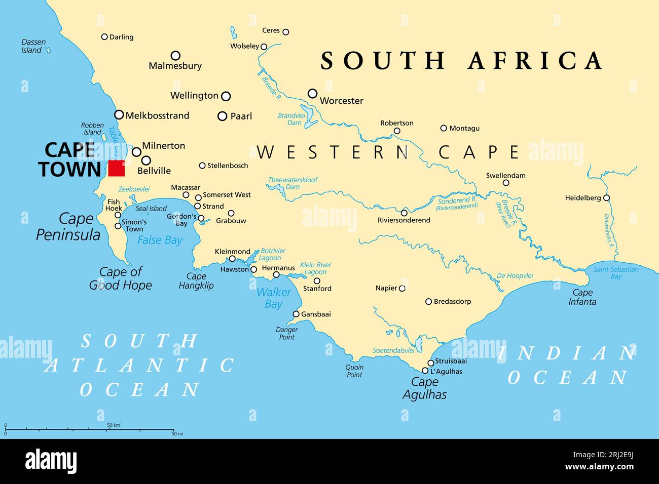 Cape of Good Hope, a region in South Africa, political map. From Cape ...