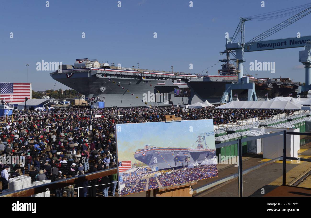 Bildnummer: 60695278  Datum: 09.11.2013  Copyright: imago/Xinhua (131109) -- NEWPORT NEWS, Nov. 09, 2013 (Xinhua) -- Guests attend the christening ceremony of USS Gerald R. Ford (CVN 78) at the Huntington-Ingalls Industries Newport News shipyard in Virginia, the United States, Nov. 9, 2013. U.S. Navy on Saturday christened aircraft carrier Gerald R. Ford (CVN 78), the first ship in a new class of super carrier. (Xinhua/Zhang Jun) US-VIRGINIA-USS GERALD R. FORD-CVN 78-CHRISTENING PUBLICATIONxNOTxINxCHN Gesellschaft Militär USA Taufe Schiff Flugzeugträger xcb x0x 2013 quer      60695278 Date 09 Stock Photo